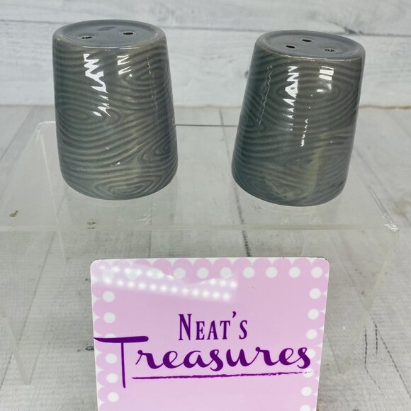 Temptations By Tara WOODLAND Gray Ceramic Texture 2.5" Salt & Pepper Shaker Set - Picture 1 of 14